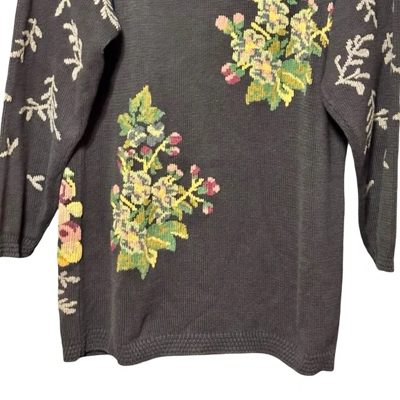 Vintage Lands End Floral Fruit Tree 100% Cotton Mock Neck Sweater Small - Picture 8 of 10